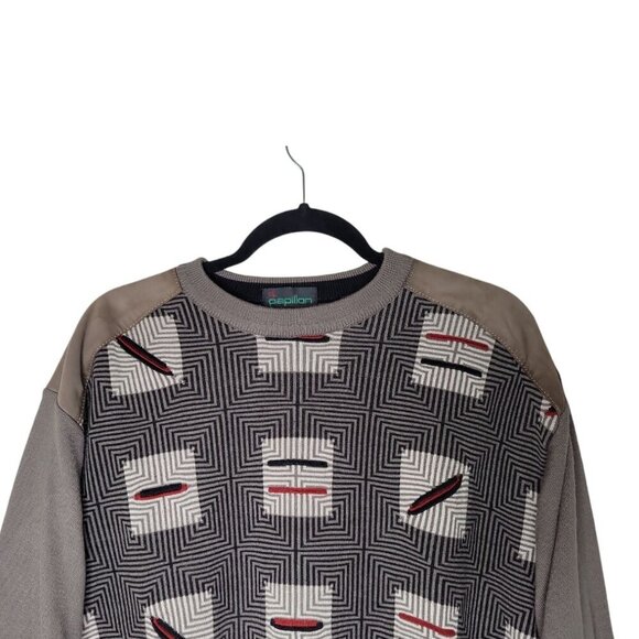 Papillon Sweater Mens XL EU 46 Wool Blend Textured Leather Suede Patch Warm Base - Picture 3 of 5